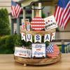 Tiered Tray Decor Wooden Patriotic Table Decor  For Independence Day Party Supplies