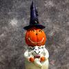 Halloween Smiling Pumpkin Man Statue Spooky Wizard Hat Pumpkin Holding