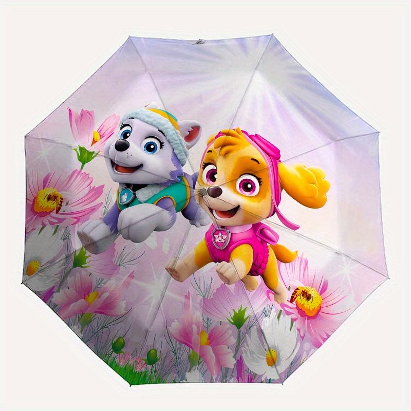 Paw Patrol: Everest & Skye Flying Through Flowers Round Sticker Umbrella, Cute Umbrella with Cute Design, Portable 3-Fold Compact Umbrella for Men & W