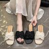 Fashion Flat Bottom Niche Design Sense One-word Drag Large Size Popular Women's Shoes Small Fragrant Cool Slippers 2025 Autumn and Summer New