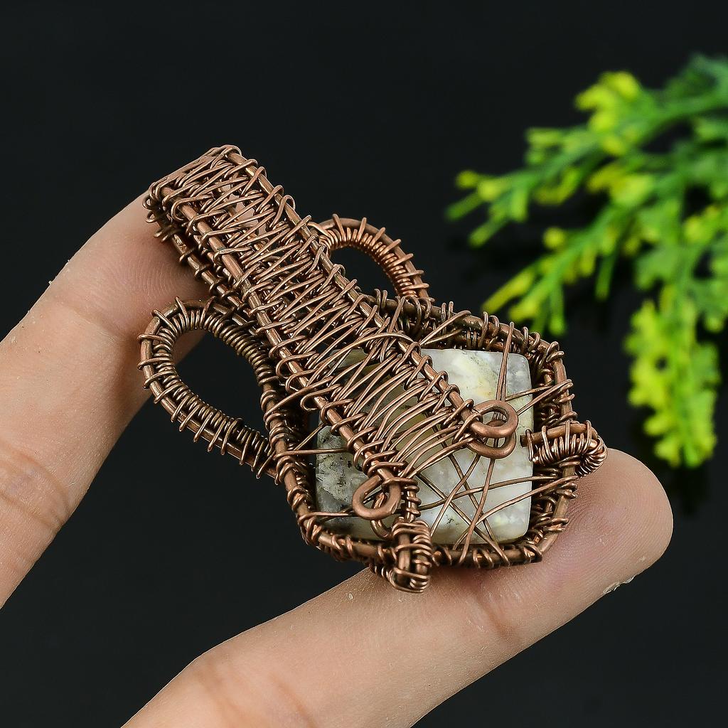 Подвеска из медной проволоки из натурального русского дендритного камня ручной работы 2 J0b65