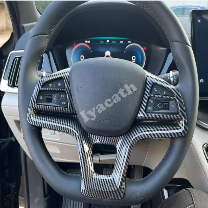 For BYD M6 2025 2026 ABS Carbon Fiber Steering Wheel Button Keys Trim Car Direction control Interior cover Sticker Accessories