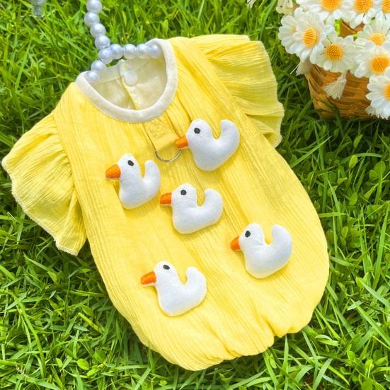 Желтая футболка для собак с уткой, летняя одежда для щенков с D-образным кольцом, жилет с рисунком для маленьких, средних и больших собак