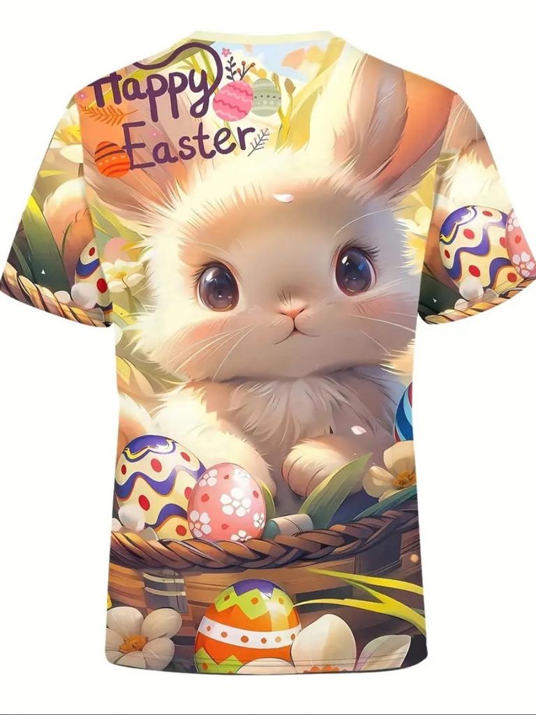Мужская футболка с пасхальным кроликом, топы с 3D-принтом, милый кролик с яйцами, футболка для мужчин, новинка, футболки с круглым вырезом и коротким рукавом