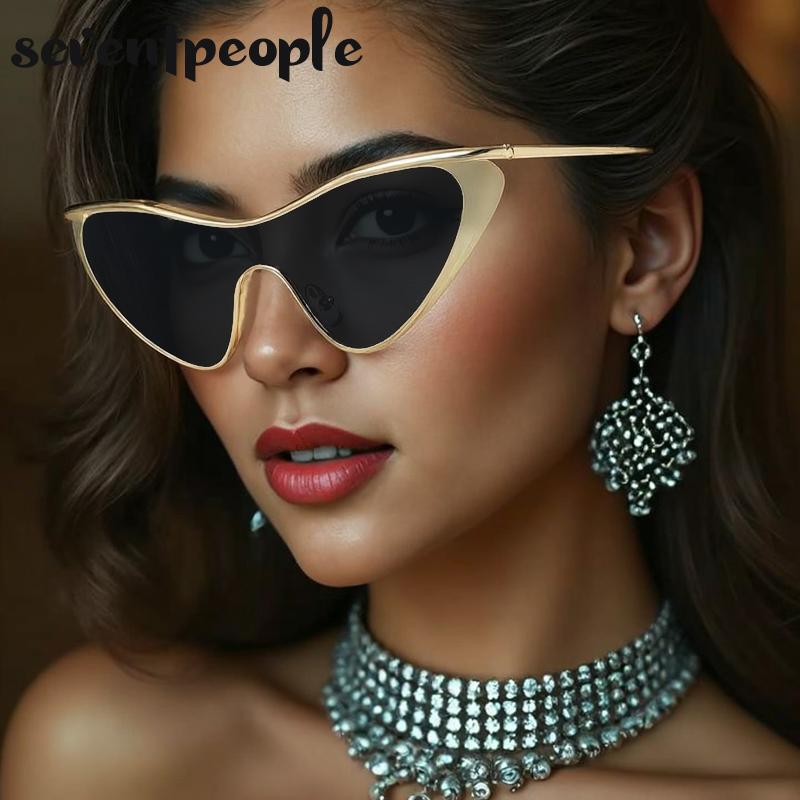 Sexy Cat Eye One-Piece Y2K Punk Sunglasses Women Luxury Brand Trendy Steampunk Shield Sunglass Vintage Metal Shades UV400