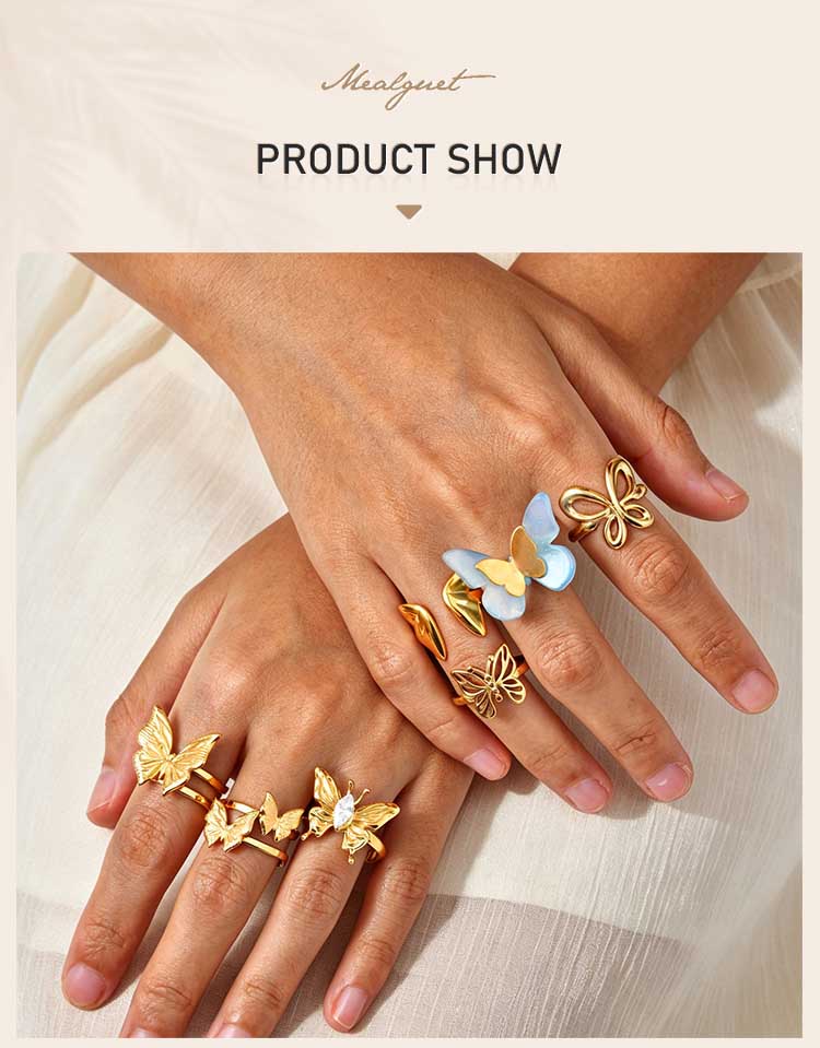 Y2K Hollow Butterfly Statement Ring, Stainless Steel Open Adjustable Band, Tarnish Free 18K Gold Plated Fashion Jewelry