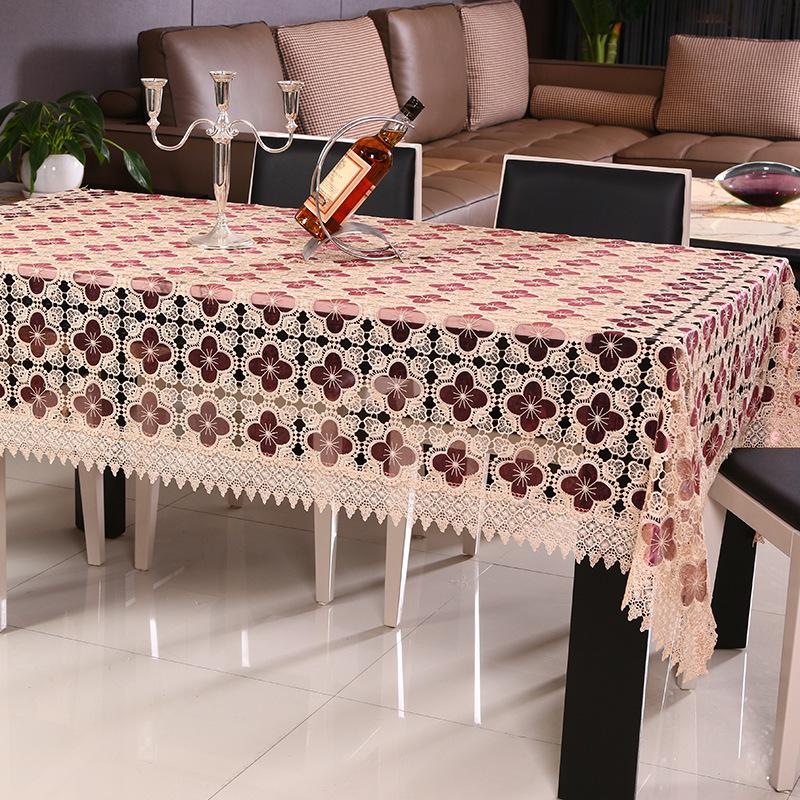 Countryside Tablecloth Glass Yarn Flower Embroidery Hollowed Water Solution Hem Lace Cover Washable Table Cloth For Tea Table