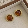Amber Coffee French Retro Luxury Earrings - Women's Elegant Studs with Niche Design
