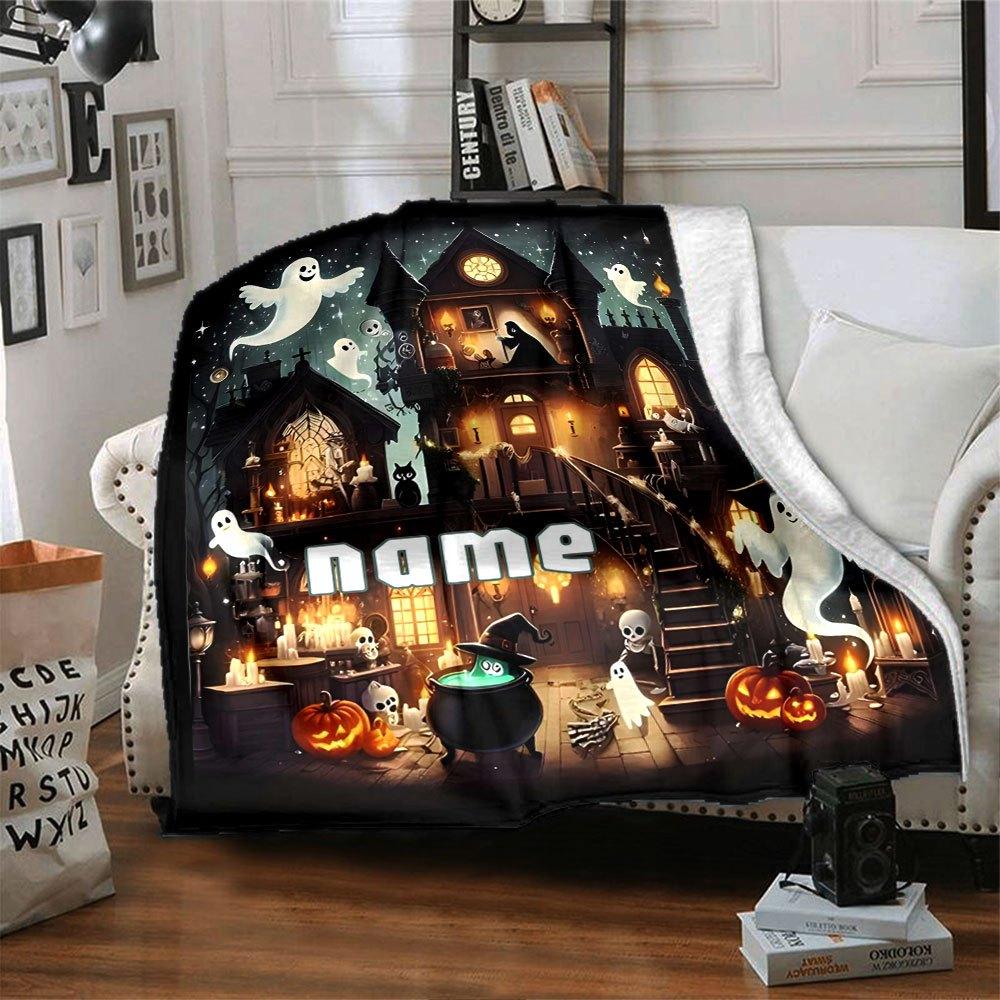 Spooky Halloween Haunt Gift Personalized Blanket Personalized Name Comfortable Great For Sofa Couch Office Bed Picnics For All Occasions Playful