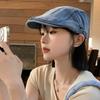 Women's Retro Washing Denim Front Hat Korean Version Big Head Circumference Face Small Beret Autumn and Winter New Newspaper Boy Hat