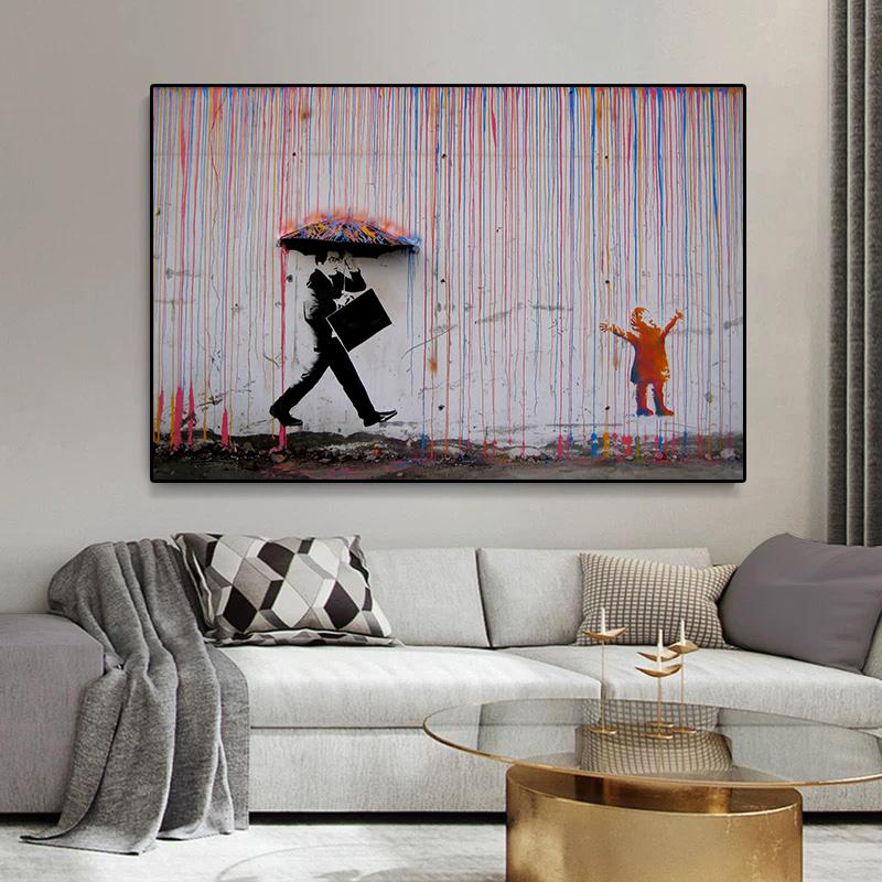Бэнкси искусство красочный дождь уличное искусство граффити холст картина печать плакат Современная гостиная настенная картина