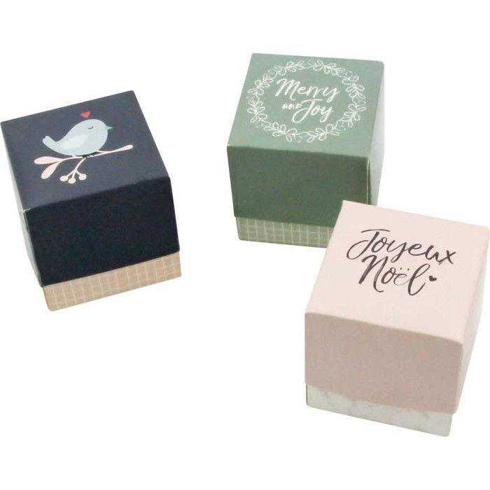 MégaCréa DIY - Boite cadeaux de Noël carrée à monter 5,5 cm 3 pièces
