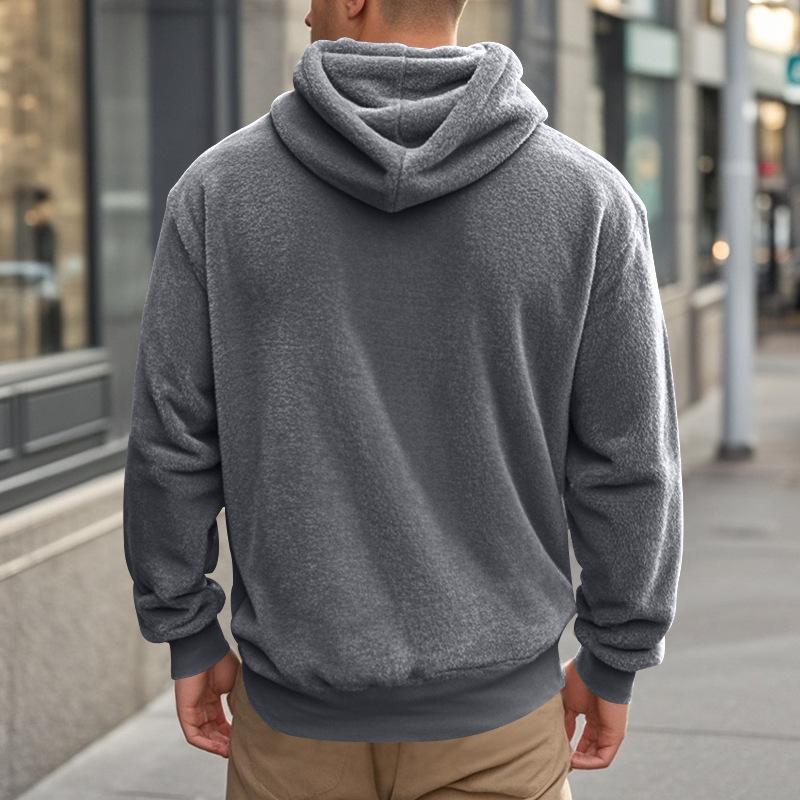 Loose Fit Pullover Hooded Sweatshirt Solid Fleece Lined Men S Casual