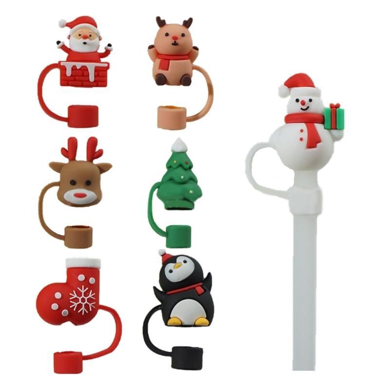 7pcs Christmas Silicone Caps for Straws Reusable Cartoon Drinking Straw Caps top sale