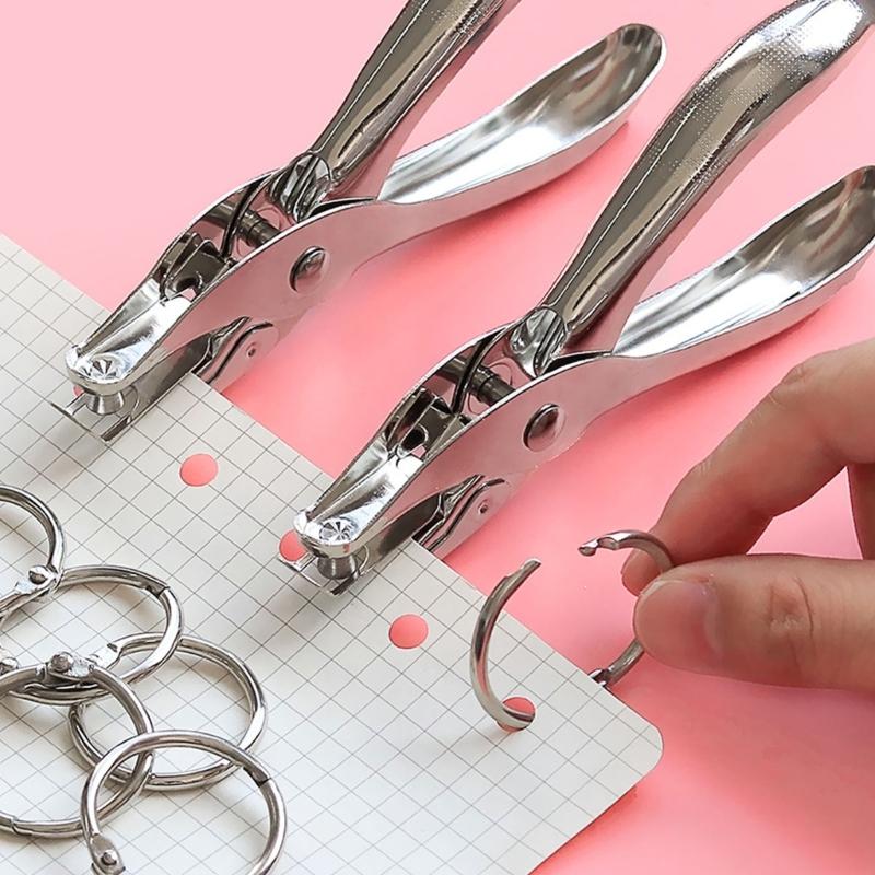 Single Hole Puncher Loose Leaf Binder Rings Small Metal Office Book Rings Single Hole Puncher for Index Cards Scrapbooks
