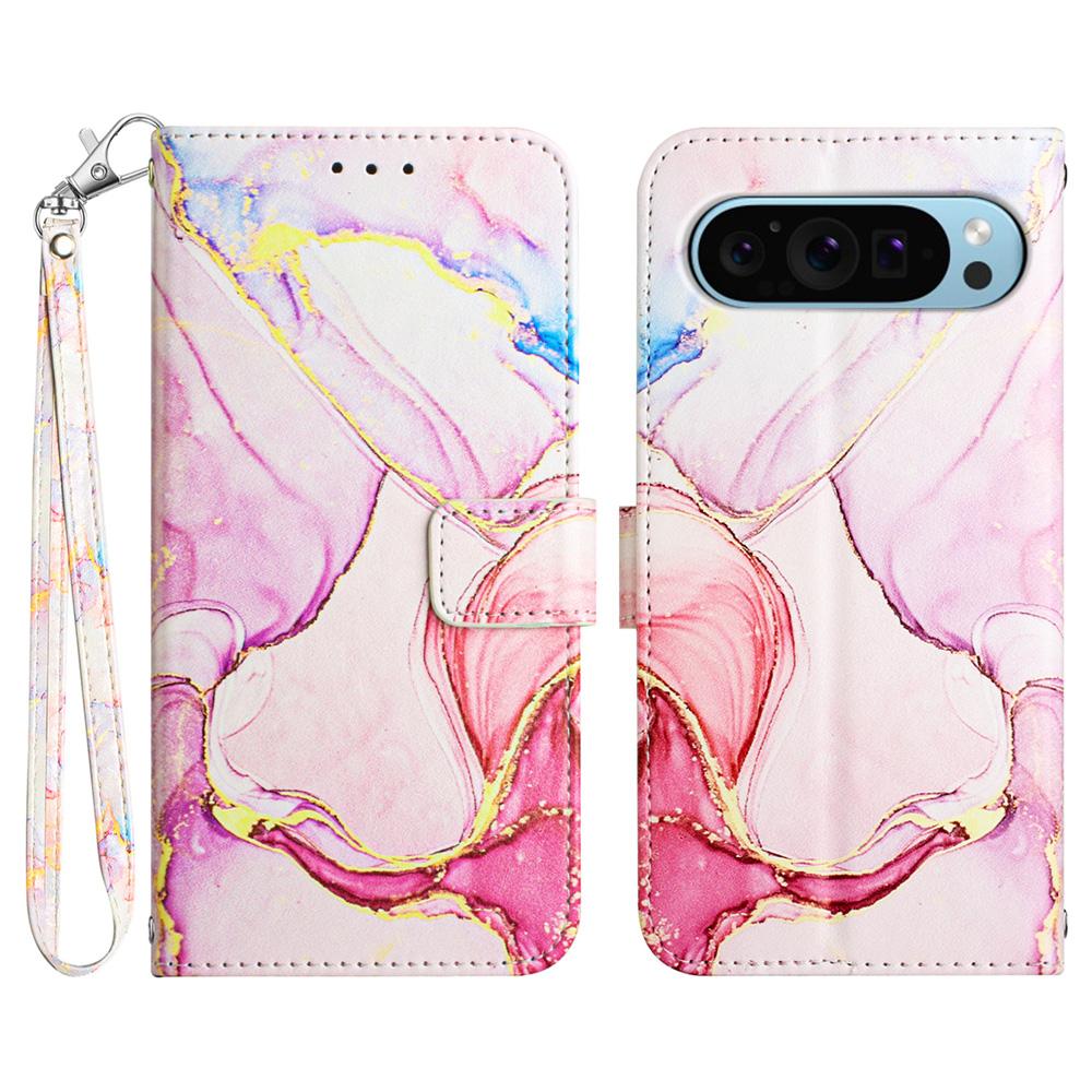 For Google Pixel 9/Pixel 9 Pro Case with Strap Marble Pattern Leather Phone Cover Card Holder