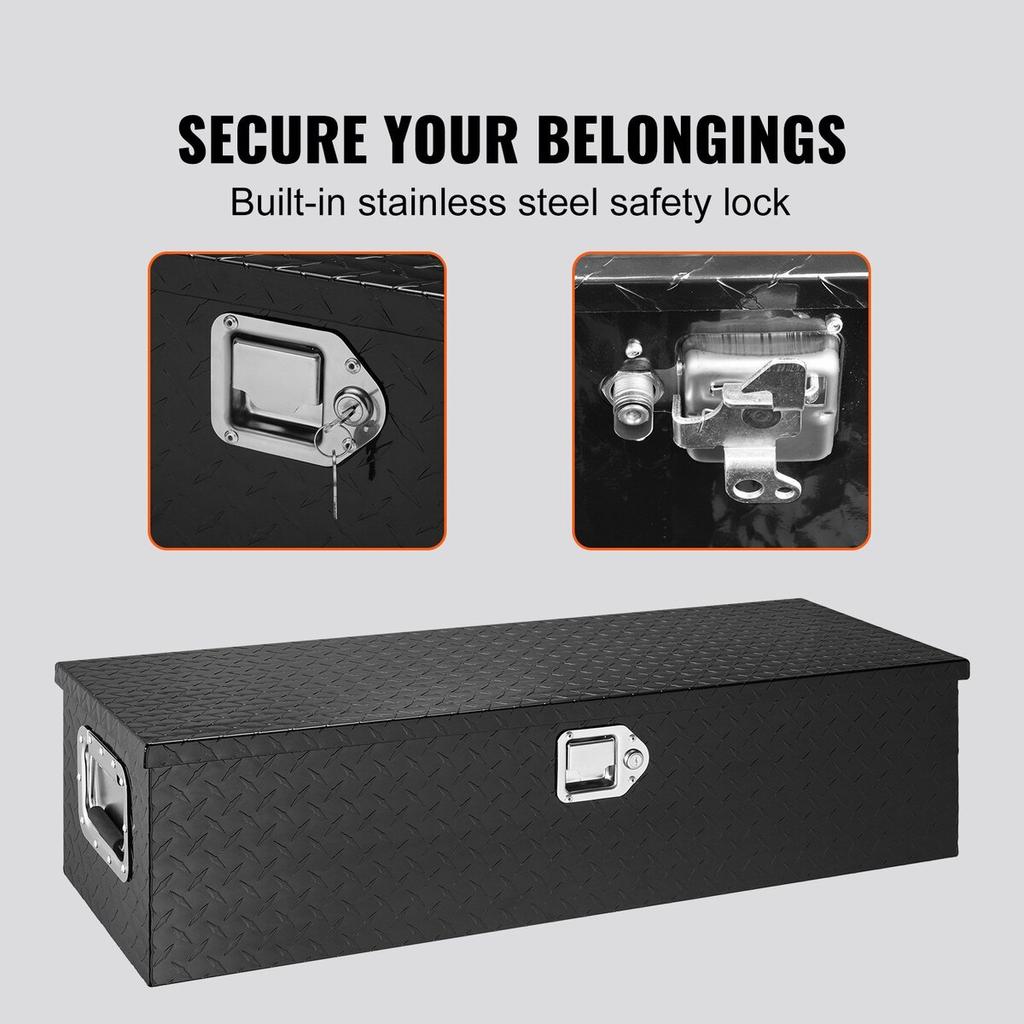 Heavy Duty Aluminum Truck Bed Tool Box, Diamond Plate Tool Box with Side Handle and Lock Keys, Storage Tool Box Chest Box Organizer for Pickup, Truck