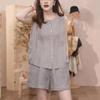 Women's Summer Linen Slimming Two-Piece Set: Sleeveless Sport Shirt & Shorts