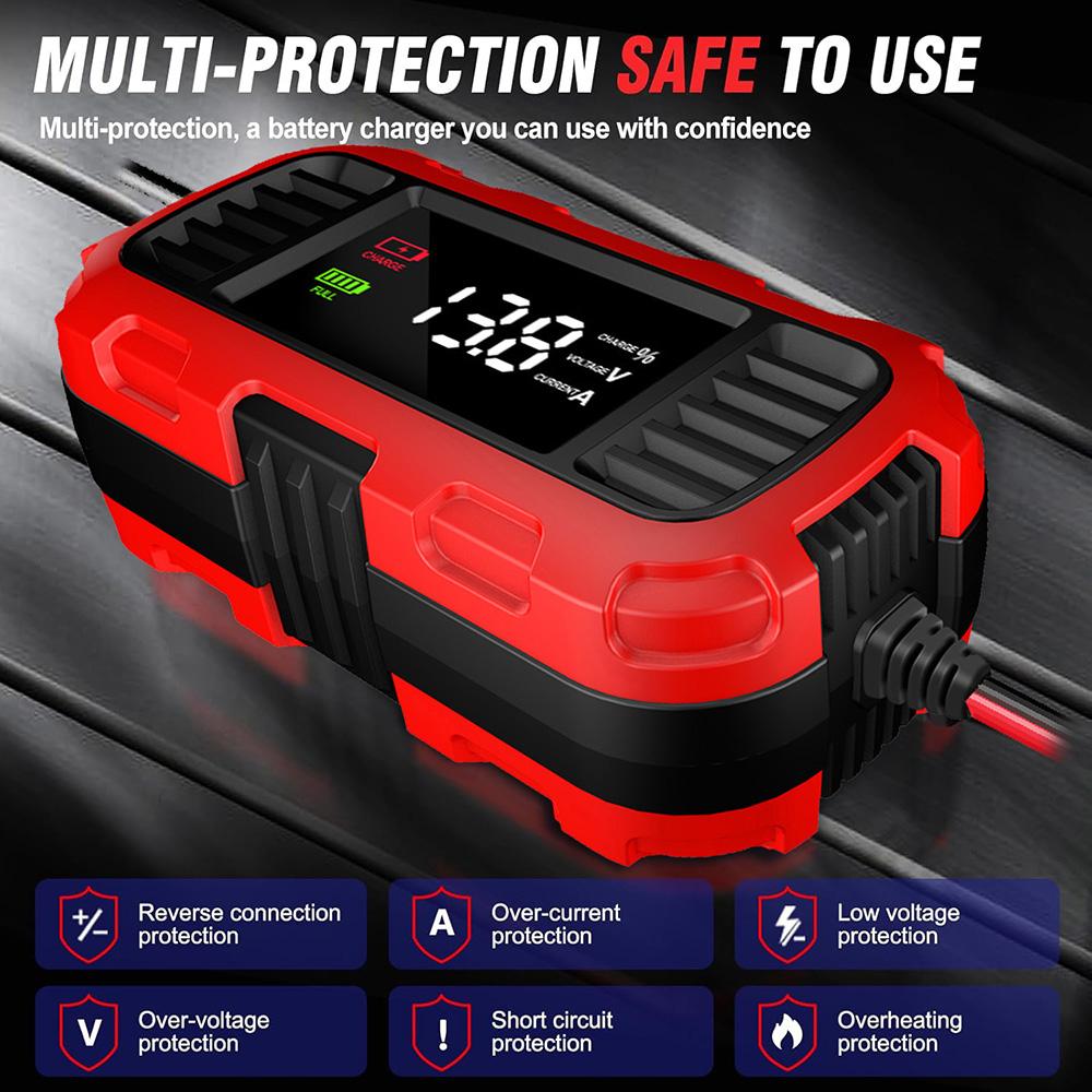 Умное зарядное устройство для аккумулятора Поддержание аккумулятора Зарядное устройство для свинцово-кислотных аккумуляторов Для зарядки аккумуляторов автомобиля, мотоцикла, скутера Цифровое