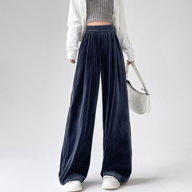 Женские брюки палаццо из золотого бархата на осень и зиму, свободные, с высокой посадкой, повседневные, драпирующиеся, прямые, длинные брюки-швабры