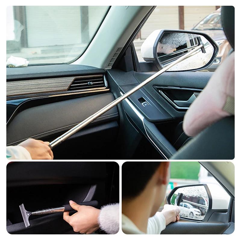 Car Rearview Mirror Wiper Cleaning Tool Auto Glass Mist Cleaner Scraper Telescopic Handle Window Cleaning Brush