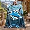 Cronulla Sharks Custom Name Flannel Blanket Personalized Soft Warm Plush Throw Blanket Customized Gift for Family Friends