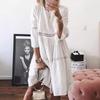 2025 Spring Cotton Large Size Women‘s Dress White O-neck Lace Hollow Out Casual Dresses Female New Fashion Beach Clothes Ladies