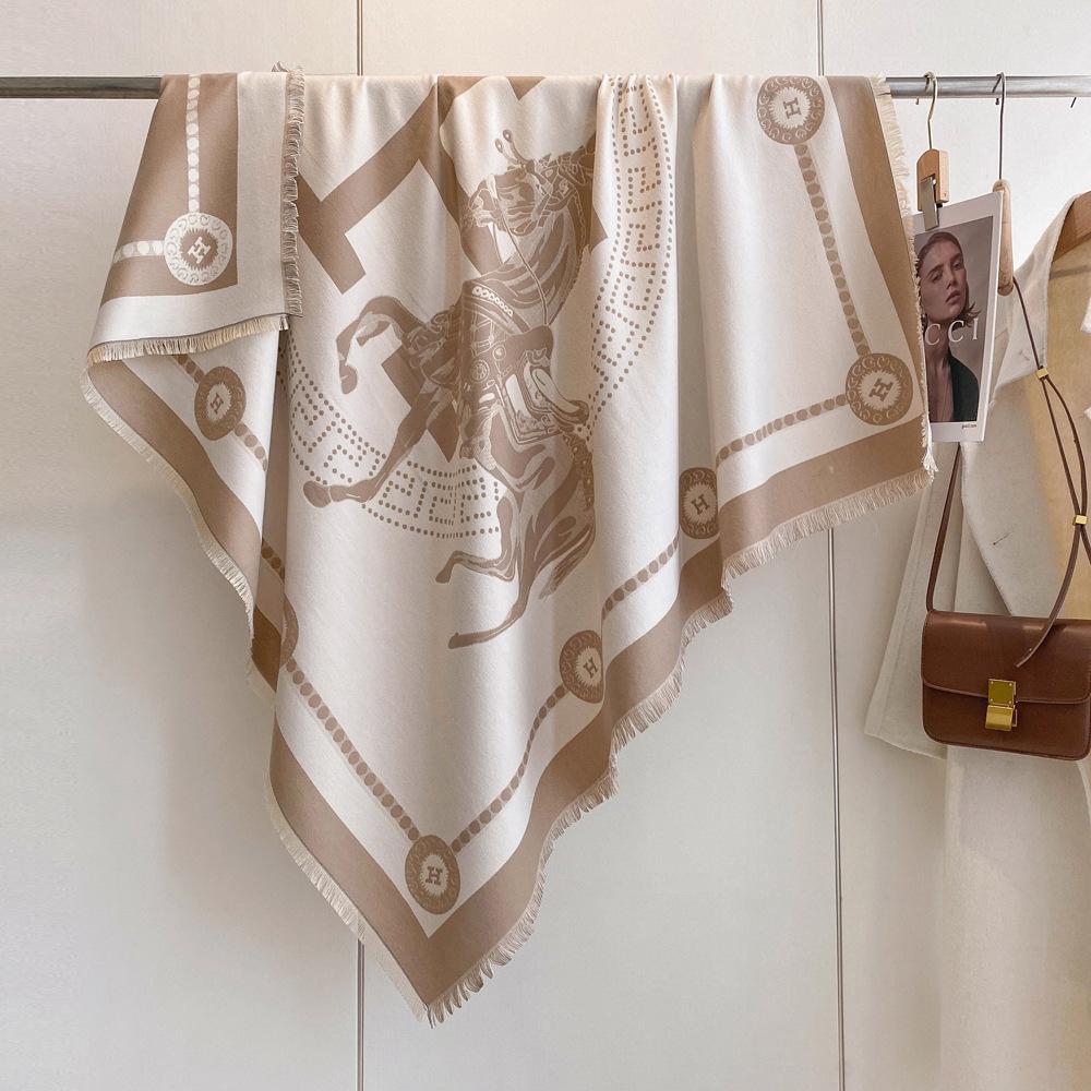 Winter New Imitation Cashmere Scarf High-end Women's Warm Square Scarf Red Cashew Jacquard Cape Shawl