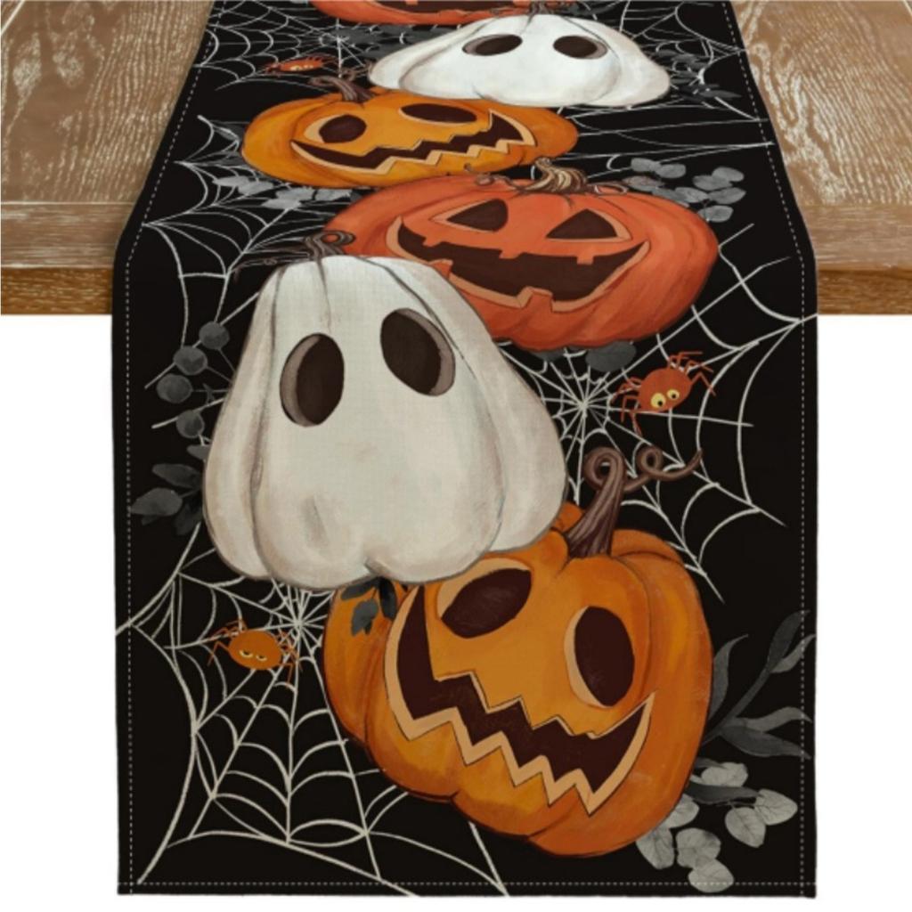 Linen Halloween Table Flag, American Dining Table Decoration, Party Tablecloth, Anti-Slip Coffee Table Flag