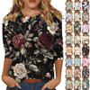 Women's Fashion Casual Three-quarter Sleeve Floral Print Round Neck Pullover Top