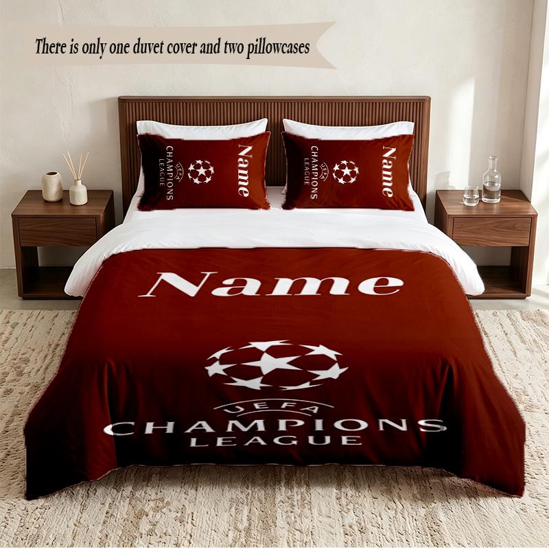 UEFA Champions Personalized Custom Name 3‑Piece Bedding Set Soft Duvet Cover Set For Bedroom Home Decor