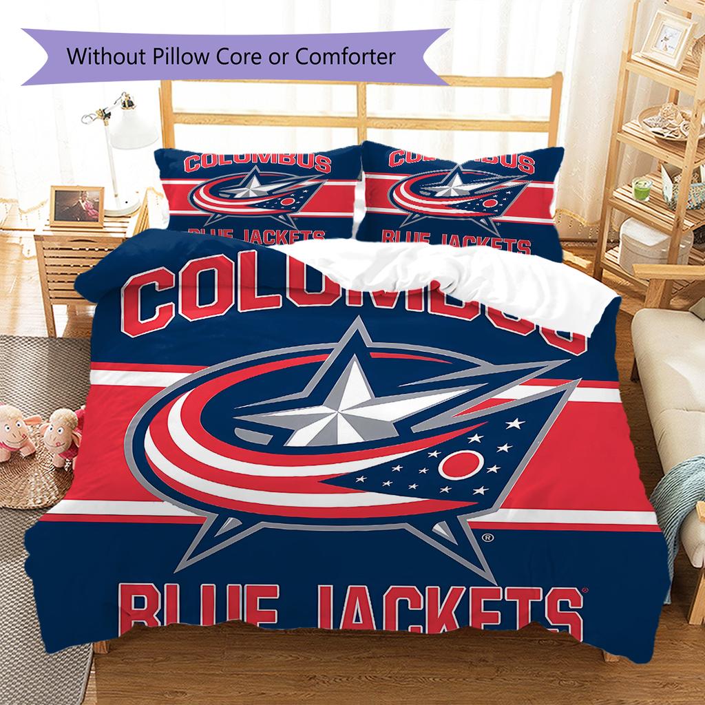Columbus Blue Jackets Pattern Bedding Quilt Set Quilt Cover Pillowcase Home Decoration Gift (1 * duvet cover + 2 * pillowcase, without core)