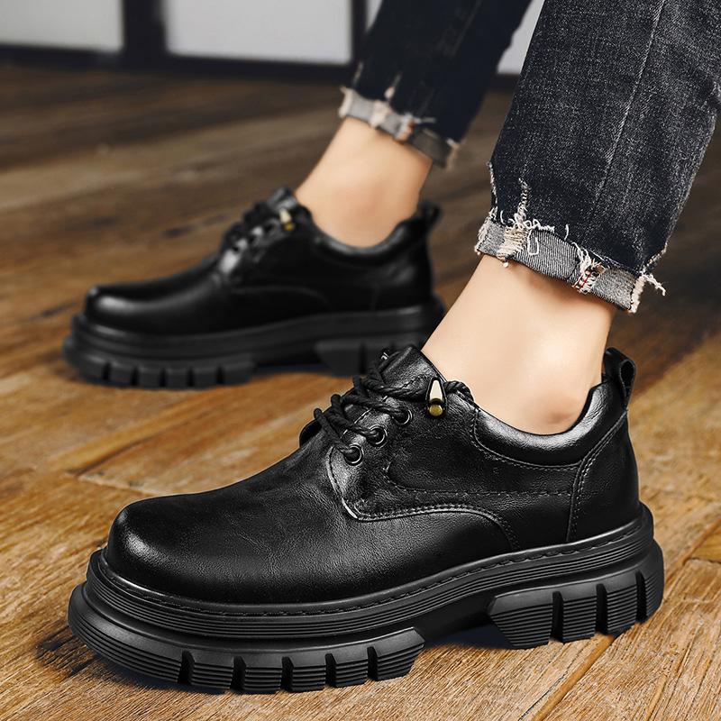 Мужские ботинки из натуральной кожи с круглым носком, толстой подошвой, на платформе и массивном каблуке, модные уличные туфли в стиле панк-вестерн