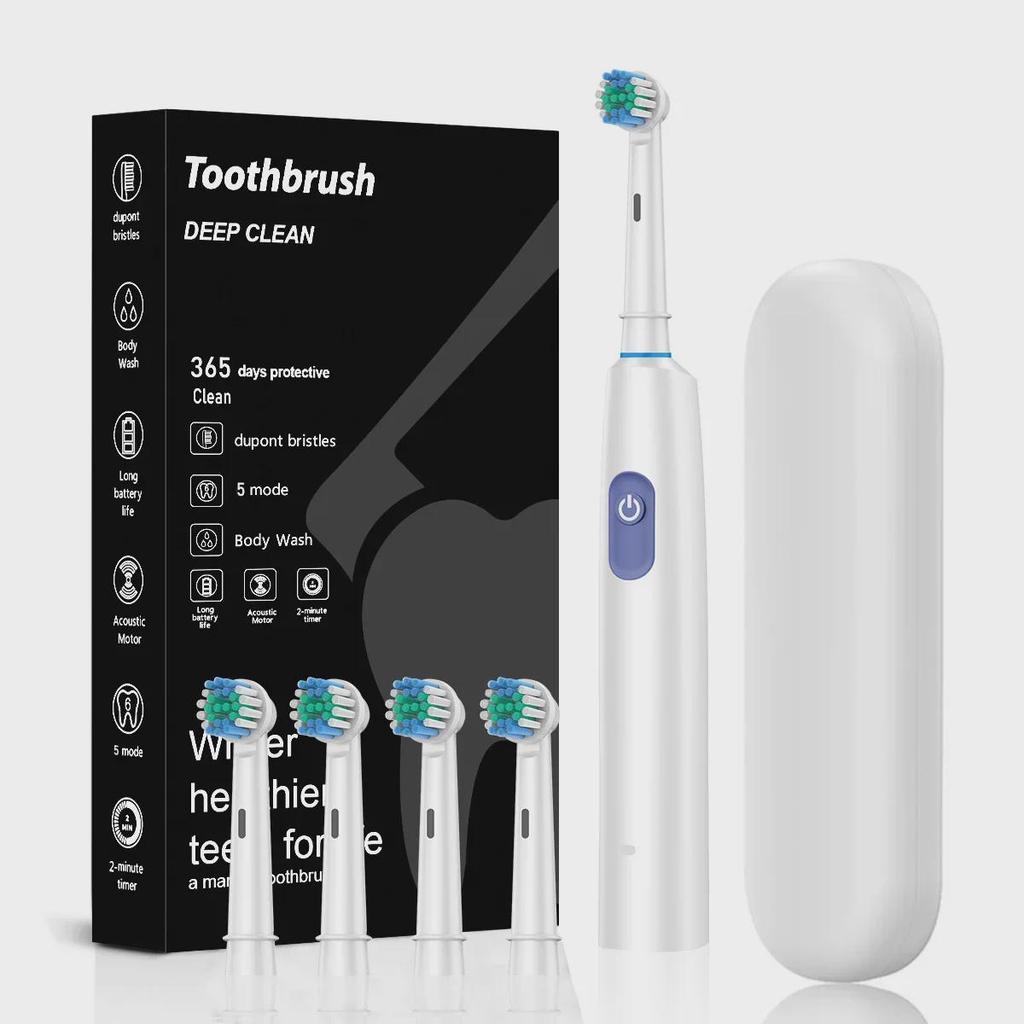 Электрическая звуковая зубная щетка с вращающейся круглой головкой для взрослых с зарядкой через USB