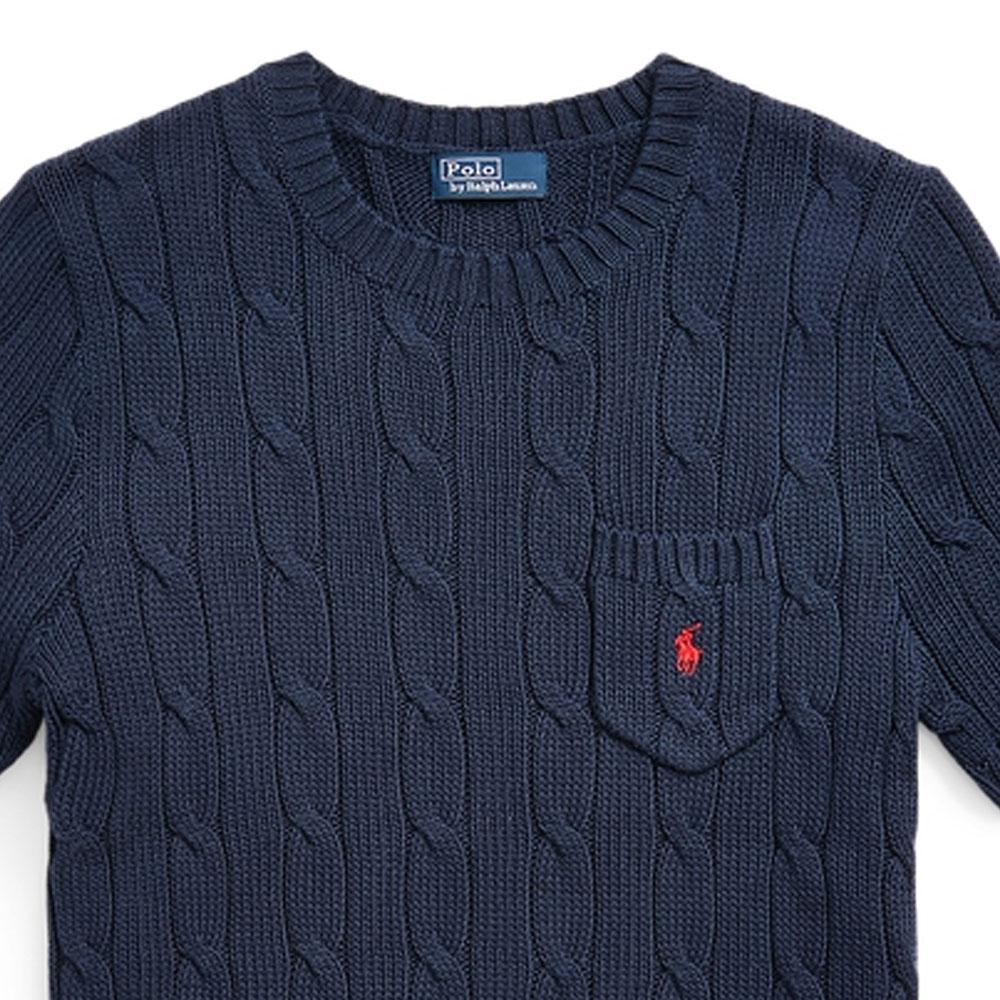 Polo Ralph Lauren SS24 однотонный вышитый логотип с косами, облегающий свитер с коротким рукавом, женский свитер Hunter-Navy WMPOSWENC020882-400