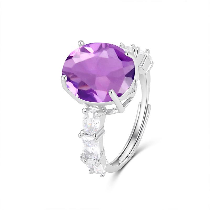 Women's S925 Sterling Silver Brushed Craft Ring Natural Crystal Garnet Peridot Adjustable Jewelry