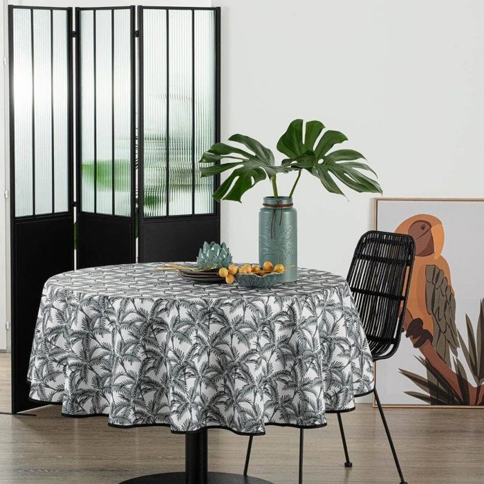 Nappe de table - Palmiers - Ronde - 180 cm - Anti tache - Lavable en machine