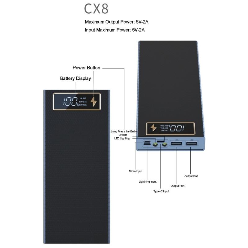 Черный корпус-органайзер для 18650 аккумуляторов для DIY Power Bank, 15 Вт беспроводная зарядка / 22,5 В быстрая зарядка, аккумуляторы в комплект не входят