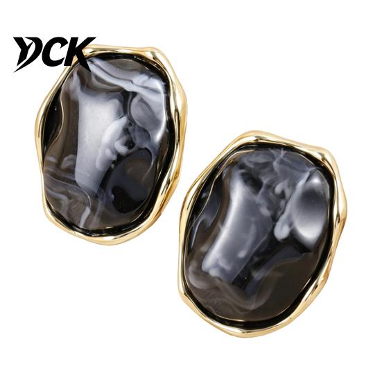 Minimalist Geometric Ear Jewelry 1 Pair Natural Healing Stone Stud Earrings for Women, Gold Elegant Commuter Accessories Plated Oval Resin Earrings,
