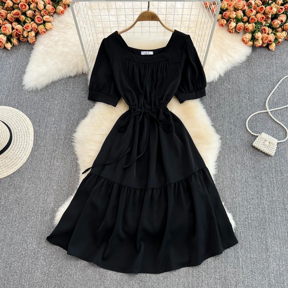 RUGOD 2022 летнее корейское платье с квадратным вырезом на талии, тонкое платье с пышными рукавами и колокольчиком, маленькое платье с галстуком