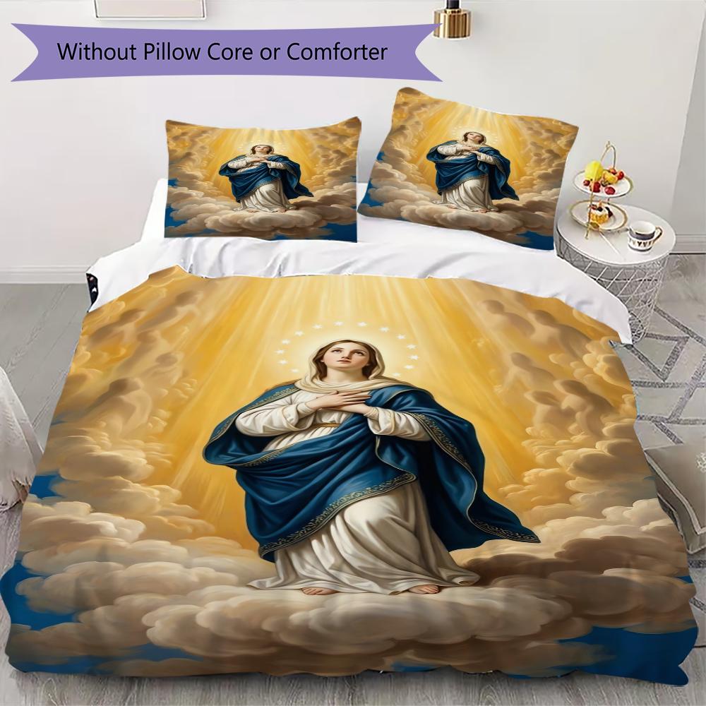 Virgin Mary Pattern Bedding uilt Set uilt Cover Pillowcase Home Decoration Birthday Gift (1 * duvet cover + 2 * pillowcase without core)