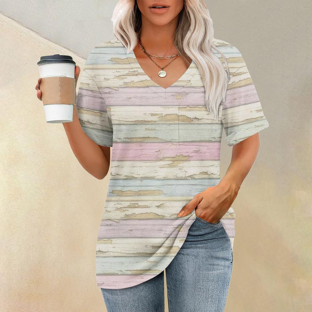 Womens T Shirts V-Neck Short Sleeve Summer Tops Casual Basic Tees Trendy