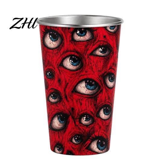 Theme Party Beverage Container Color-Changing Halloween Cup, Stainless Steel Horror Tumbler for Hot Portable Outdoor Camping Drinkware Cold