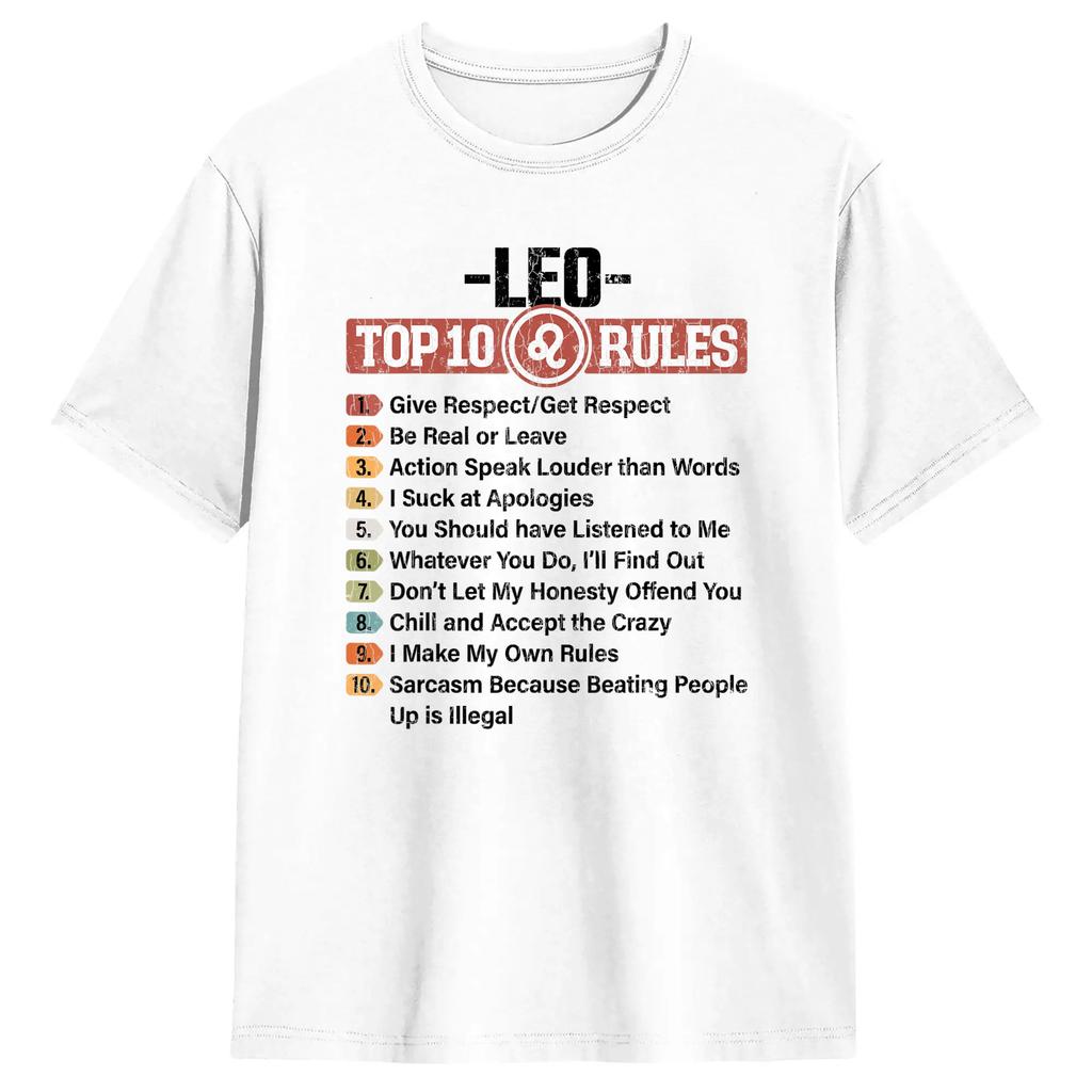 Leo Zodiac Birthday Gift Top 10 Rules Of Leo Gift Funny  TShirts Funny Tees Short Sleeve Round Neck T-Shirts Pure Cotton Tops