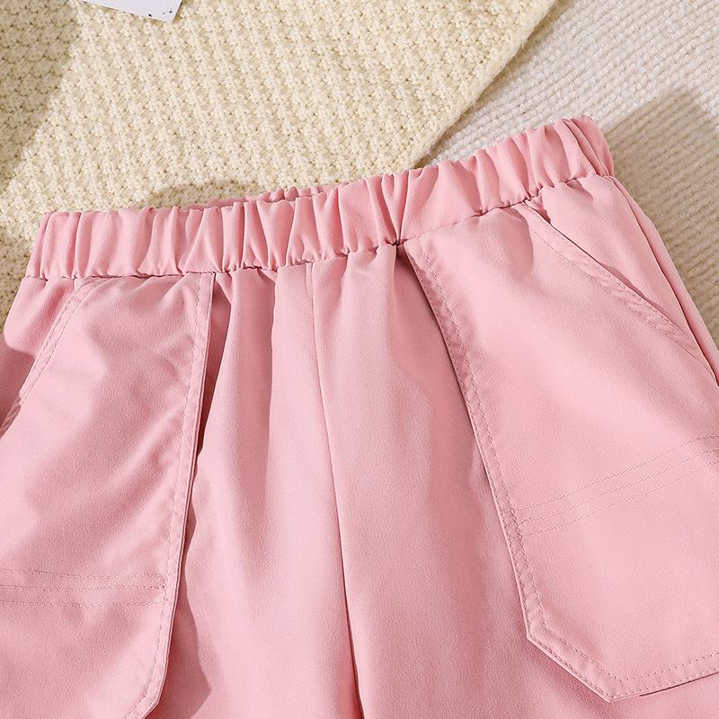 Костюм для девочки 8-12 лет, детская одежда, летние новые повседневные рабочие брюки с большими карманами + топ с короткими рукавами, комплект из 2 предметов, брюки для девочек