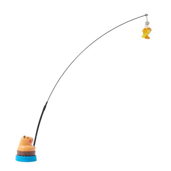 Интерактивная кошачья дразнилка-палочка, кошачья игрушка со сменными дразнилками с перьями, вращающееся на 360 градусов основание капибары, гибкая кошачья палочка