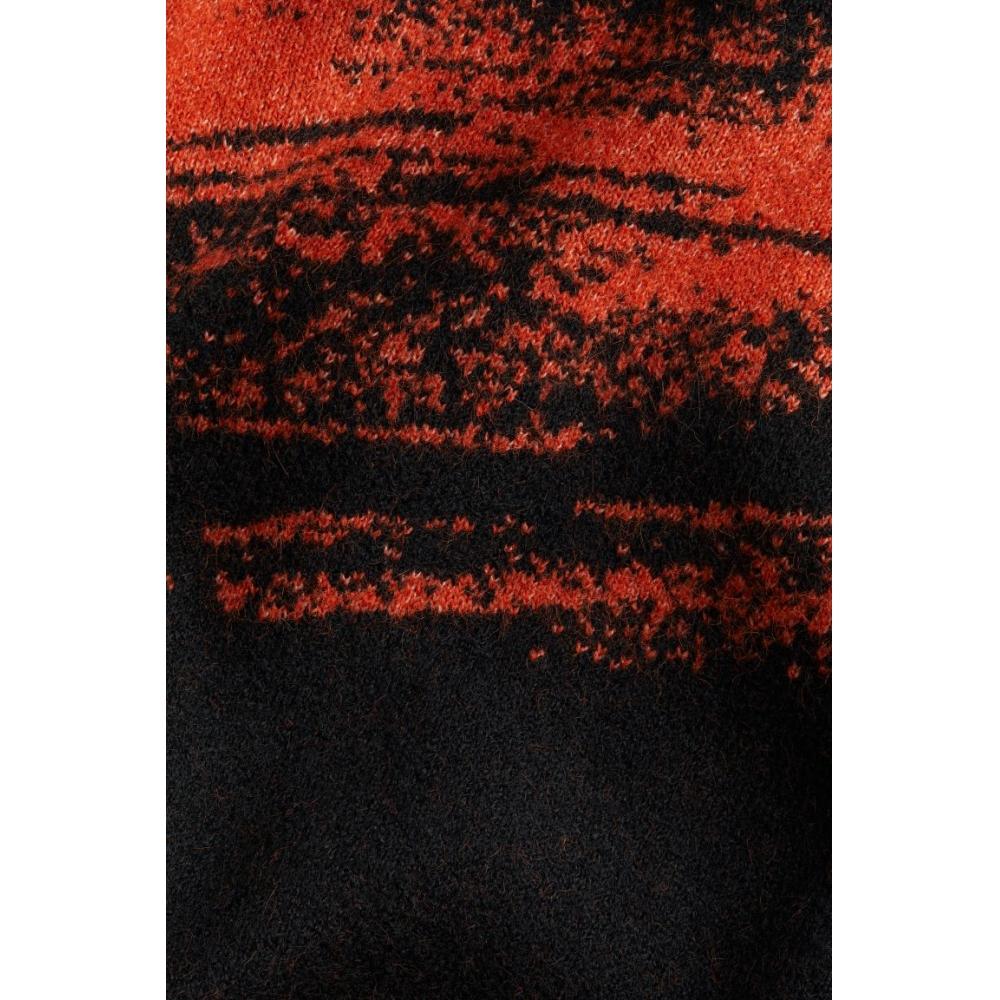 H M Loose Fit Jacquard Knit juMper Black Red Pattern