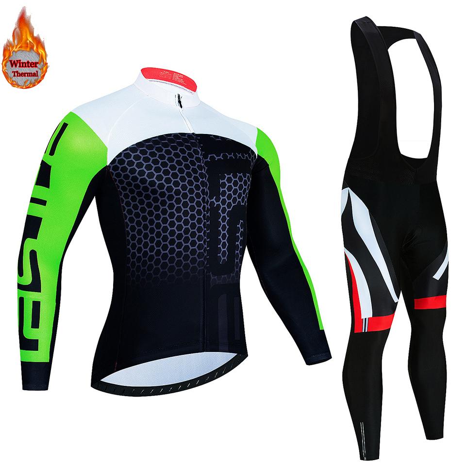 Зимний комплект для велоспорта 2023, мужские теплые велосипедные майки с длинными рукавами, уличная одежда для езды на велосипеде, одежда для велоспорта MTB, комплект нагрудников и штанов