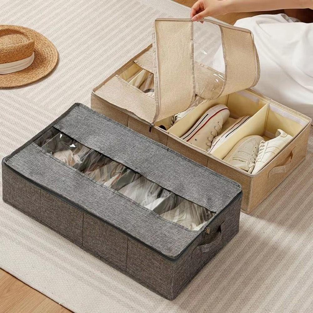 Сумка для хранения под кроватью на молнии, влагостойкий хлопково-льняной чехол для обуви, спальня