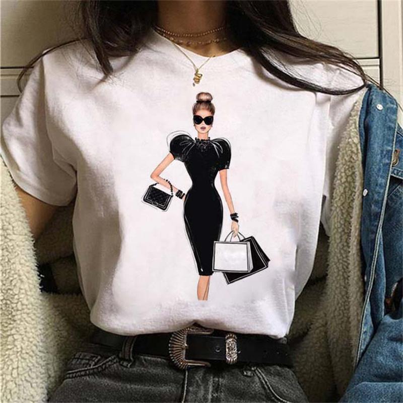 Модная футболка с принтом 'Paris Trip Lady' Повседневная футболка с круглым вырезом и коротким рукавом Большой размер Уличная одежда Повседневная одежда